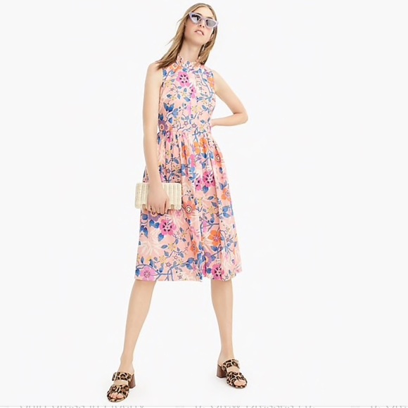 J. Crew Liberty Ruffle-Neck Pink Shirt Dress 00 - Picture 4 of 7